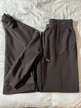 Cable & Gauge Zip-Up Ribbed Quarter Zip and Wide Leg Lounge Set